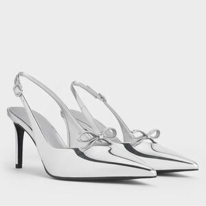NWT! Charles & Keith Metallic Bow Slingback Pumps - Silver